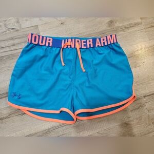 Girls youth XL Under Armour loose coldgear blue athletic shorts